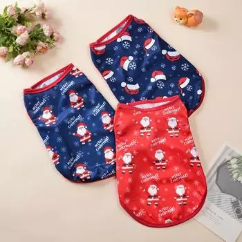 Рождественская одежда для маленьких и средних собак, костюм для кошек, милый принт Санта-Клауса, футболка с изображением щенка и котенка, одежда для чихуахуа, наряды для домашних животных XS