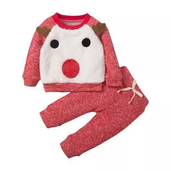 Рождественская одежда для малышей, милый палевый свитер, брюки, костюм из двух предметов, осенне-зимняя детская футболка с длинными рукавами + штаны, костюм для ребенка 100