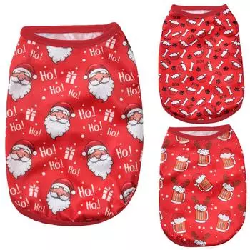 Рождественская одежда для собак для маленьких и средних собак, жилет для кошек, рубашка, праздничный костюм Санта-Клауса с принтом, пуловер для щенков, одежда для домашних животных, бульдог XS