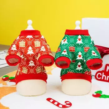 Рождественская одежда для собак, футболка для щенков и кошек, одежда с милым рисунком рождественской елки, одежда для домашних животных, зимняя новогодняя одежда, костюм для йорков XS зелёный