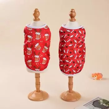 Рождественская одежда для собак, хлопковый жилет для домашних животных, рубашка с милым принтом, одежда для щенков Санта-Клауса, наряды для Samll, костюм для собак, кошек, бульдога, йоркширского костюма XS красный