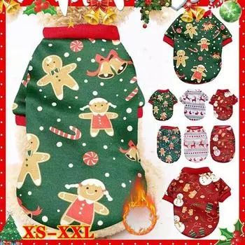 Рождественская одежда для собак с героями мультфильмов, новогодняя одежда для собак с принтом для маленьких и средних собак, костюм для домашних животных, теплая одежда для собак XS