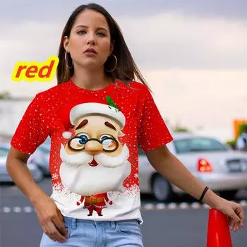 Рождественская одежда женская футболка с принтом Санта-Клауса с короткими рукавами и круглым вырезом, свободная, мягкая и удобная XS-5XL L