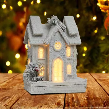 Рождественская освещенная снежная деревянная хижина миниатюрная 9.4x5x12.2 дюймов настольное украшение для обеденного стола, Style A