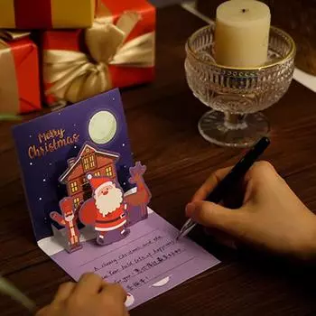Рождественская открытка 3D Pop Up Праздничная поздравительная открытка Рождественская поздравительная открытка с оленями и Сантой