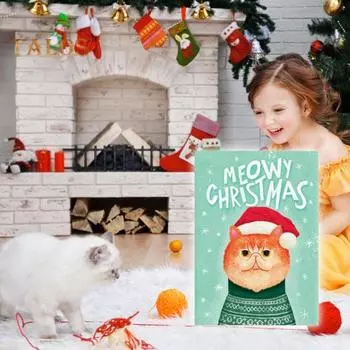 Рождественская открытка «Мяу» с конвертом, блестящая мультяшная кошка, музыкальная поздравительная открытка с Рождеством, бумажные пожелания, открытка с благословением, подарок любителю кошек 10x15cm