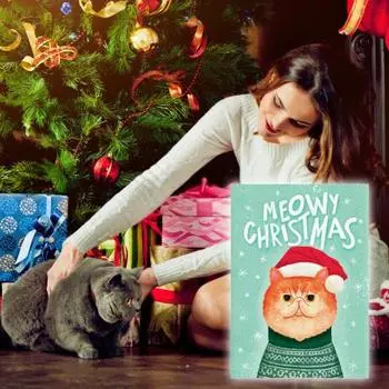 Рождественская открытка «Мяу» с конвертом, блестящая мультяшная кошка, музыкальная поздравительная открытка с Рождеством, бумажные пожелания, открытка с благословением, подарок любителю кошек 10x15cm
