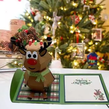 Рождественская открытка со снеговиком Милые праздничные поздравительные открытки 3D Рождественская подарочная карта для детей Рождественские открытки ручной работы с конвертами и украшениями Deer