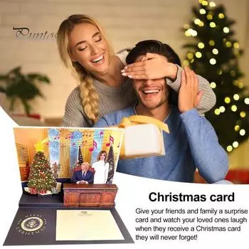 Рождественская открытка Трампа Раскладная говорящая открытка Трампа Поздравительная открытка с настоящим голосом Трампа со светом для папы, мамы, мужа, жены, поклонников Трампа 1pc