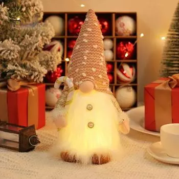 Рождественская плюшевая безликая кукла, стоящая, гном со светодиодными лампами, домашний декор, светящаяся кукла Рудольф, подарок на Рождество, Новый год A