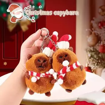 Рождественская плюшевая игрушка капибара мультяшная подвеска капибара мягкая кукла плюшевые брелок для ключей автомобильный брелок сумка-рюкзак декор