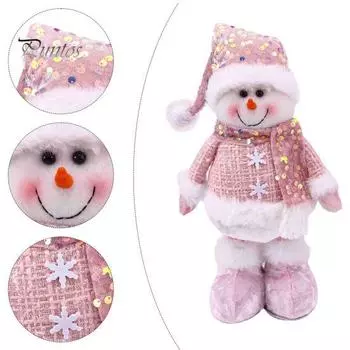 Рождественская плюшевая кукла, розовая, расшитая блестками, Санта-Клаус, снеговик, лось, мягкая рождественская плюшевая фигурка с телескопическими ногами для домашнего декора A