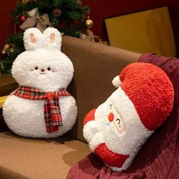 Рождественская плюшевая кукла в форме снеговика, кролика, праздничный олень, плюшевая подушка, мягкая, приятная на ощупь, подушка в виде елки, декор для офисного дивана A