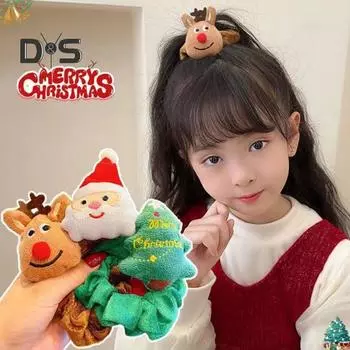 Рождественская плюшевая кукла, веревка для волос, лось, Санта-Клаус, эластичная повязка на голову, рождественские резинки для волос, бархатные праздничные аксессуары K