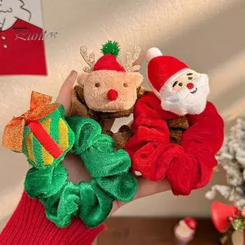 Рождественская плюшевая кукла, веревка для волос, лось, Санта-Клаус, эластичная повязка на голову, рождественские резинки для волос, бархатные праздничные аксессуары K