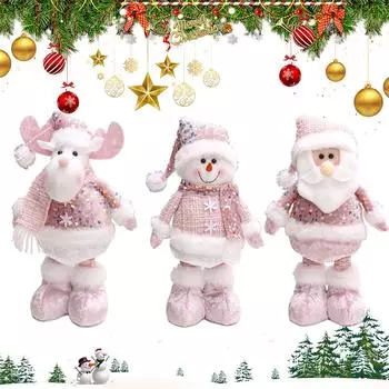 Рождественская плюшевая мягкая кукла Санта-Клаус, снеговик, лось, стоящая игрушка, украшение, телескопические ноги, розовая кукла для украшения дома