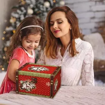 Рождественская подарочная коробка в стиле ретро, большая вместимость, деревянная коробка для хранения, декоративная рождественская безделушка ручной работы