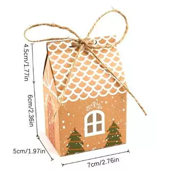 Рождественская подарочная коробка в стиле рождественского домика, подарочный пакет из крафт-бумаги, бумажный пакет, коробка для конфет и печенья из крафт-бумаги, принадлежности для рождественской вечеринки