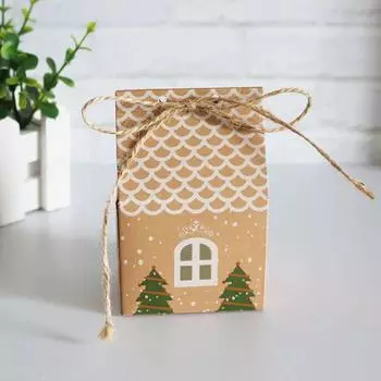 Рождественская подарочная коробка в стиле рождественского домика, подарочный пакет из крафт-бумаги, бумажный пакет, коробка для конфет и печенья из крафт-бумаги, принадлежности для рождественской вечеринки 10PCS