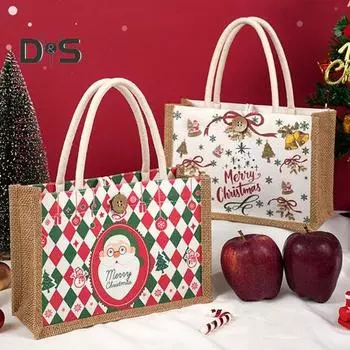 Рождественская подарочная сумка большой емкости праздничная мультяшная сумка для продуктов хозяйственная сумка с ручкой из хлопковой веревки сумка для подарков Санты красный