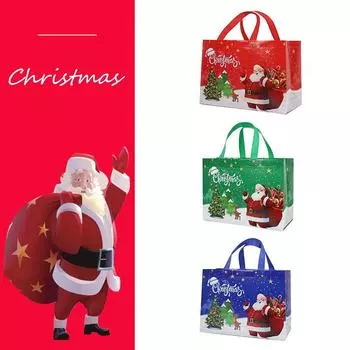 Рождественская подарочная сумка с принтом, складная пляжная сумка для покупок, складная милая сумка для хранения из нетканого материала с рисунком синий