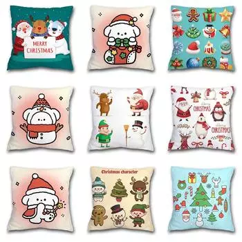 Рождественская подушка Диванная подушка Санта-Клаус Домашняя наволочка с трансграничным принтом наволочка 40x40cm