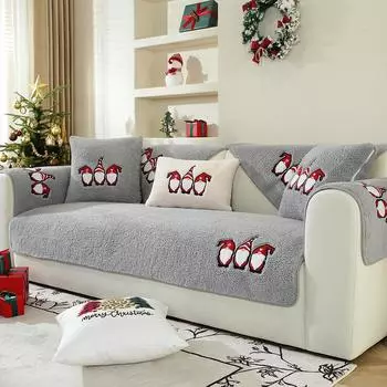 Рождественская подушка для дивана из овечьей шерсти, зимняя противоскользящая утолщенная флисовая подушка для дивана, чехол для подушки, полотенце 70*70cm
