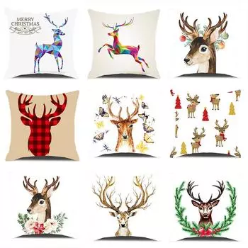 Рождественская подушка с головой оленя и лося, наволочка с принтом, подушка для спины дивана, подушки, праздничные подарки 40x40cm