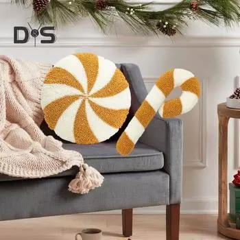 Рождественская подушка в форме домика в виде леденца, контрастного цвета, для украшения дивана, кровати, автомобиля, подушки для новогодней вечеринки, реквизит для фотографий, офисное украшение B