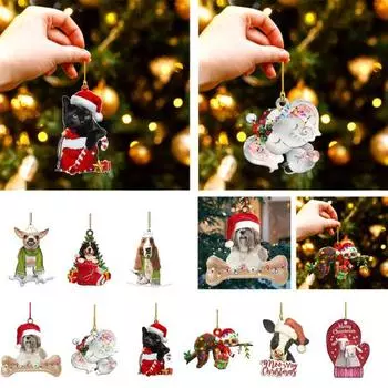 Рождественская подвеска, акриловая шапка Санты, украшение в виде животного, праздничное подвесное украшение в виде животного для