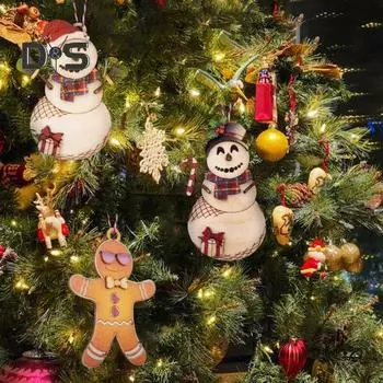 Рождественская подвеска из дерева, своими руками, снеговик, пряничный человечек, праздничное подвесное украшение для рождественской елки, каминная полка A