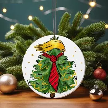 Рождественская подвеска с шнурком Рождественская елка Печать президента Трампа Акриловая декоративная праздничная подарочная подвеска Рождественская елка A