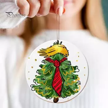 Рождественская подвеска с шнурком Рождественская елка Печать президента Трампа Акриловая декоративная праздничная подарочная подвеска Рождественская елка A