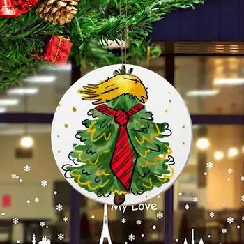 Рождественская подвеска с шнурком Рождественская елка Печать президента Трампа Акриловая декоративная праздничная подарочная подвеска Рождественская елка A