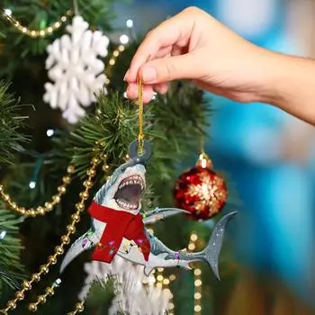Yousheng Рождественская подвеска в виде акулы, легкая креативная рождественская елка, подвесное украшение в виде акулы для украшения дома D
