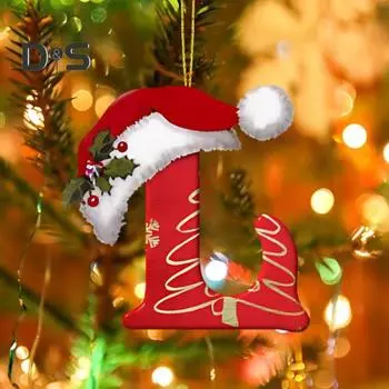 Рождественская подвеска в виде буквы, акриловая 2D плоская буква, подвесное украшение на рождественскую елку, шапка Санты, украшение в виде буквы для каминной двери, стены U