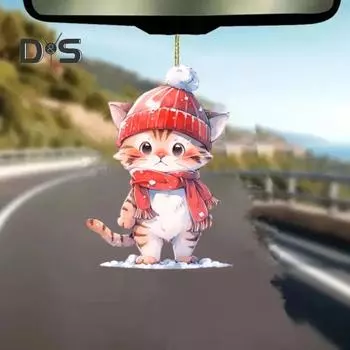 Рождественская подвеска в виде кошки 2D акриловая милая рождественская подвеска украшения для зеркала заднего вида автомобиля подарок для друзей семьи Cat