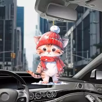 Рождественская подвеска в виде кошки 2D акриловая милая рождественская подвеска украшения для зеркала заднего вида автомобиля подарок для друзей семьи Cat