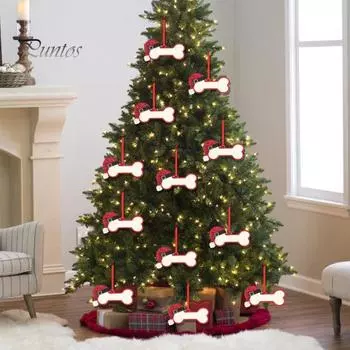 Рождественская подвеска в виде кости, украшение своими руками, кость с рождественской шапкой, праздничный сувенир в форме кости для собак, украшение на рождественскую елку красный