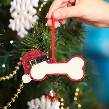 Рождественская подвеска в виде кости, украшение своими руками, кость с рождественской шапкой, праздничный сувенир в форме кости для собак, украшение на рождественскую елку красный