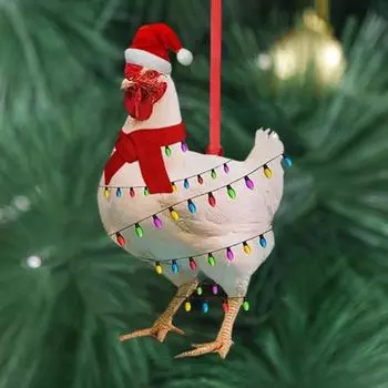 Рождественская подвеска в виде курицы, акриловая шапка Санты, шарф, украшение в виде курицы, легко повесить, праздничная курица A