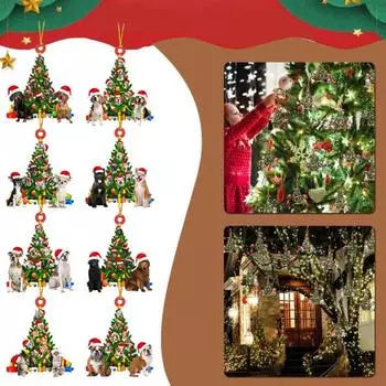 Рождественская подвеска в виде собаки, 2D, плоская акриловая подвесная шапка Санты, собака, кошка, рождественская елка, подвесное украшение для автомобиля, подарок для любителей домашних животных
