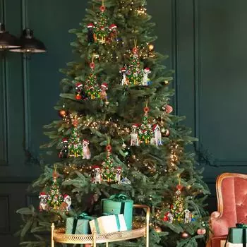 Рождественская подвеска в виде собаки 2D, плоская акриловая подвесная шапка Санты, собака, кошка, рождественская елка