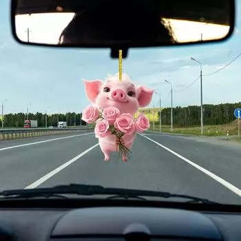 Рождественская подвеска в виде свиньи, милая качающаяся свинья, подвеска в виде зеркала заднего вида, акриловое украшение для салона автомобиля, забавные подвески в виде свиньи, аксессуары