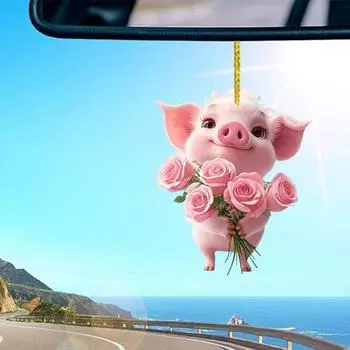 Рождественская подвеска в виде свиньи, милая качающаяся свинья, подвеска в виде зеркала заднего вида, акриловое украшение для салона автомобиля, забавные подвески в виде свиньи, аксессуары, подарок для мужчин