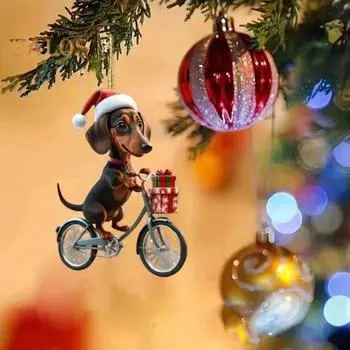 Рождественская подвеска в виде таксы, акриловое украшение для елки в виде собаки, милый байкерский дизайн в виде таксы, праздничные украшения для дома, подарок для любителей собак A
