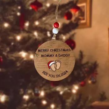 Рождественская подвесная деревянная табличка с веревками 9,5 см для мамы и папы