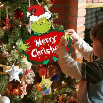 Рождественская подвесная табличка деревянная сезонная дверная настенная табличка шапка Санты зеленый эльф праздничный декоративный знак для оконных деревьев