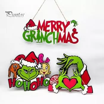 Рождественская подвесная табличка деревянная сезонная дверная настенная табличка шапка Санты зеленый эльф праздничный декоративный знак для оконных деревьев F