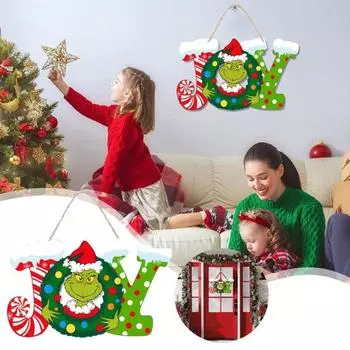 Рождественская подвесная табличка деревянная сезонная дверная настенная табличка шапка Санты зеленый эльф праздничный декор F
